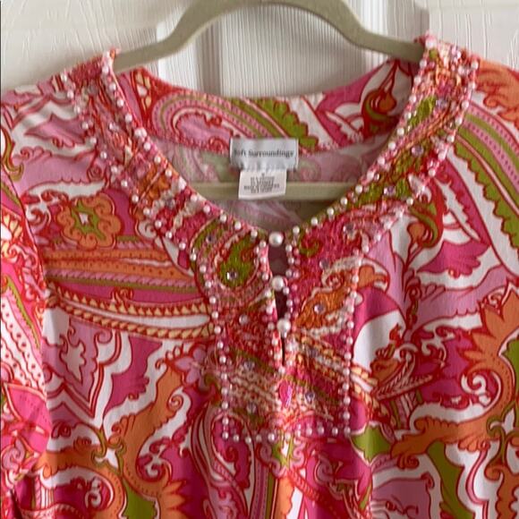 Soft Surroundings M beaded floral print top - Picture 4 of 6